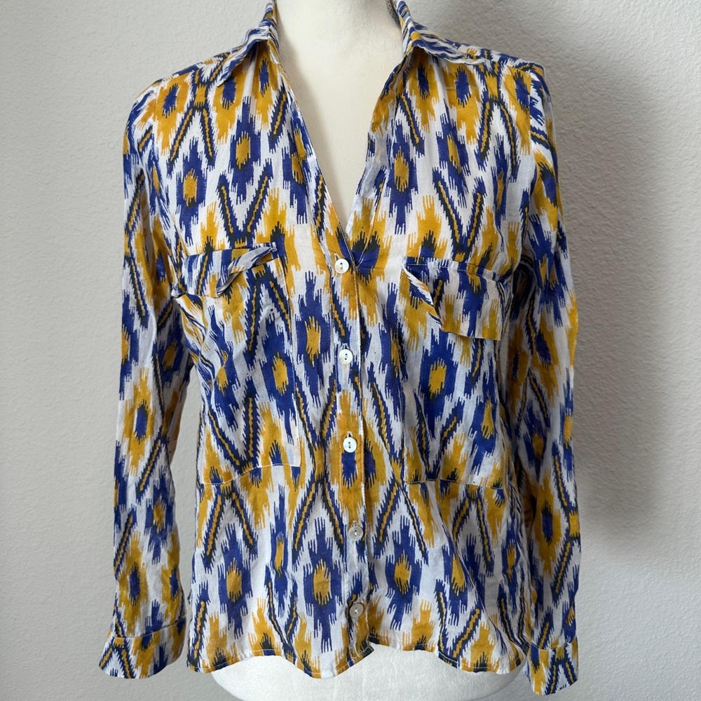 Roberta Roller Rabbit Blue and Yellow Ikat Button Down Shirt